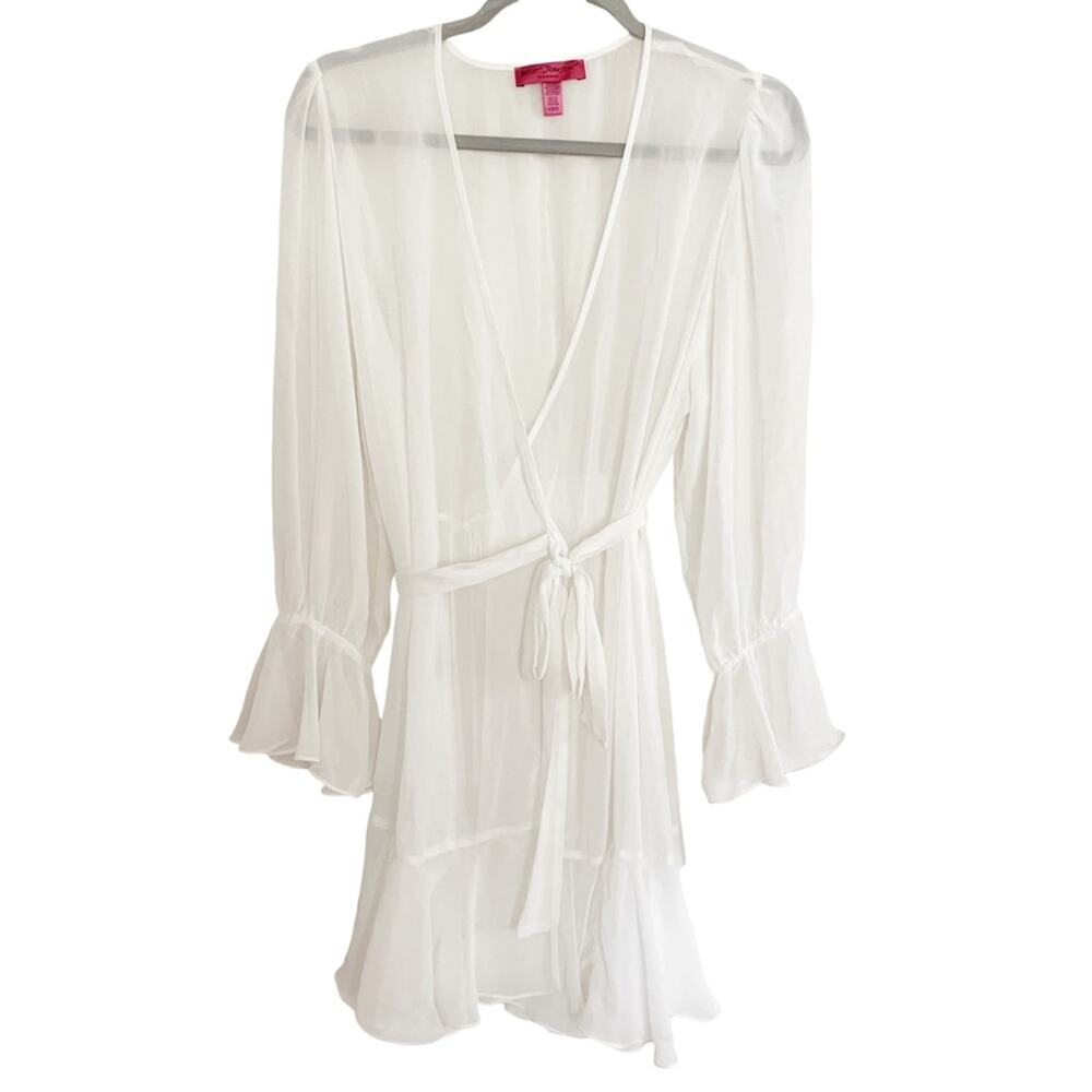 Betsey Johnson White Chiffon Surplice V Neck Sheer Wrap Robe Bridal XS/S NWT